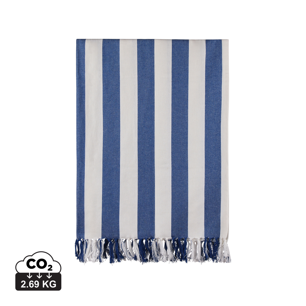 Serviette promotionnelle coton recyclé 200g Ornos VINGA Bleu et Blanc
